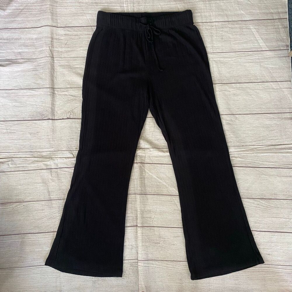 Fornia women L pull on wide leg ribbed sweater pants w/elastic waist & drawstrin
